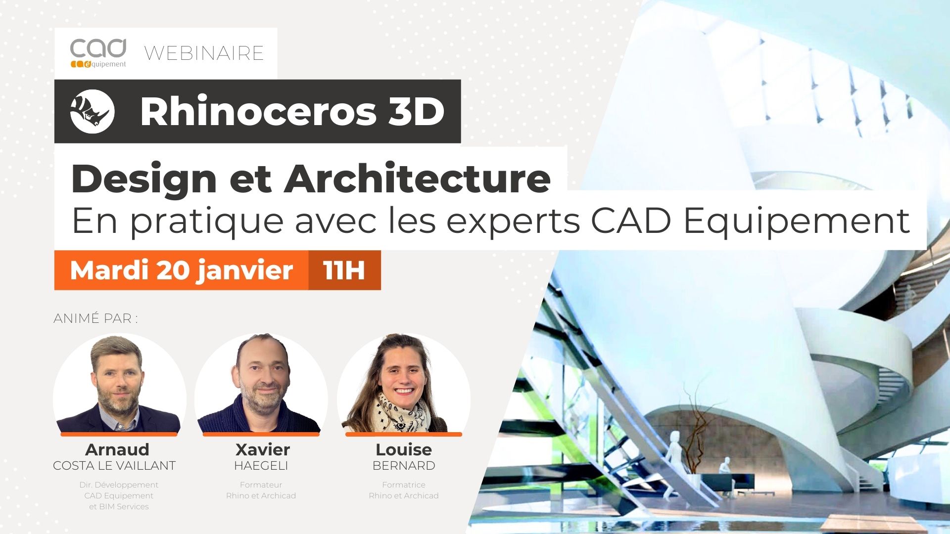 Webinaire Rhinoceros 3D · Design et Architecture en pratique avec les experts CAD Equipement